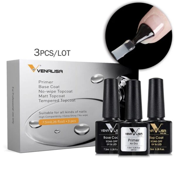 Venalisa Primer Base Coat Top Coat 7.5ml Set- 3 pcs